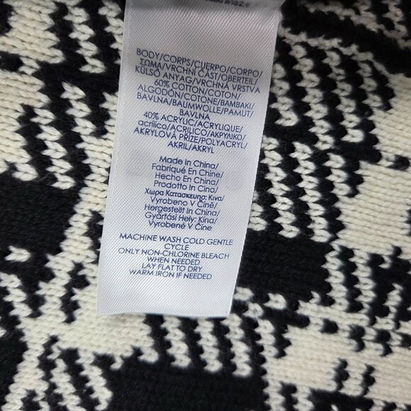 Chaps Cardigan Womens Small Black White Plaid Check Open Duster Sweater Preppy - Picture 4 of 7